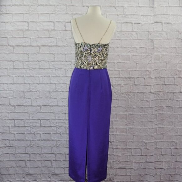 Vintage 70s Brocade Rhinestone Dress - Picture 3 of 13